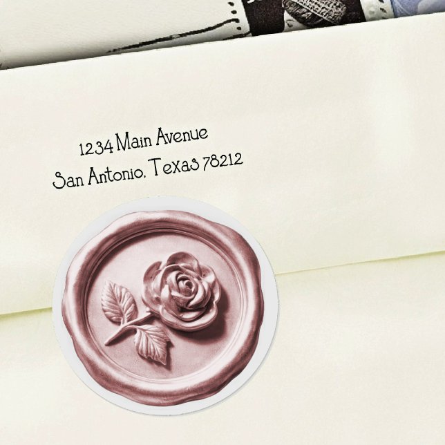 Sticker Rond Faux Wax Seal Pink Rose 2 Deep Impression (Créateur téléchargé)