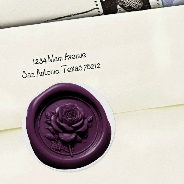 Sticker Rond Faux Wax Seal Purple 5 Rose Deep Impression (Créateur téléchargé)