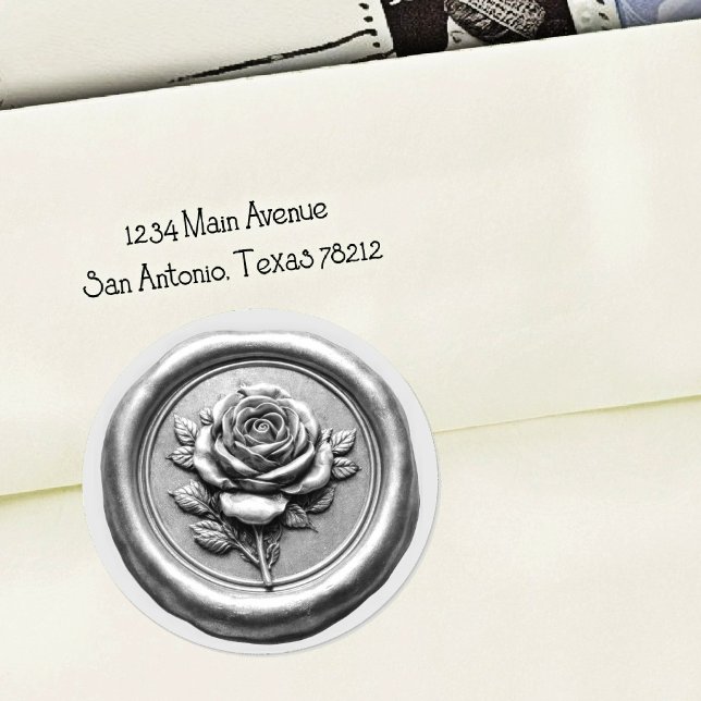 Sticker Rond Faux Wax Seal Silver Rose Deep Impression (Créateur téléchargé)