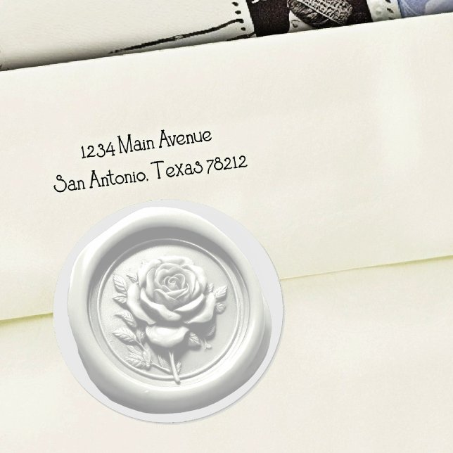 Sticker Rond Faux Wax Seal White Rose Deep Impression (Créateur téléchargé)