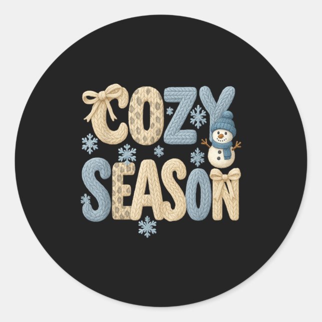 Sticker Rond Faux Yarn Cozy Season Winter, Merry Bright Christm (Devant)