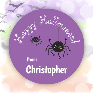 Sticker Rond Faveaux d'araignées mignonnes pour fête violet Joy