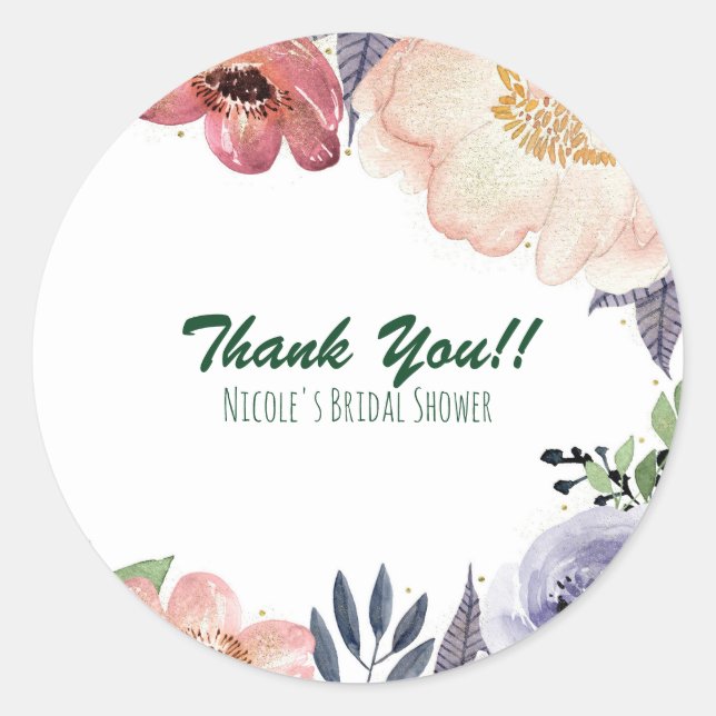 Sticker Rond Faveur chic de mariage floral moderne aquarelle (Devant)