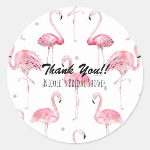 Sticker Rond Faveur chic flamants roses pois gris