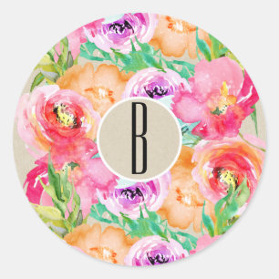 Sticker Rond Faveur chic kraft de floral aquarelle moderne lumi