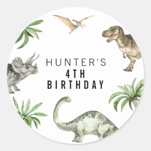 Sticker Rond Faveur d'anniversaire de dinosaure jurassique à l'