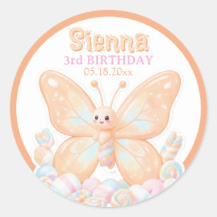 Sticker Rond Faveur d'anniversaire papillon de sorbet pêche dou