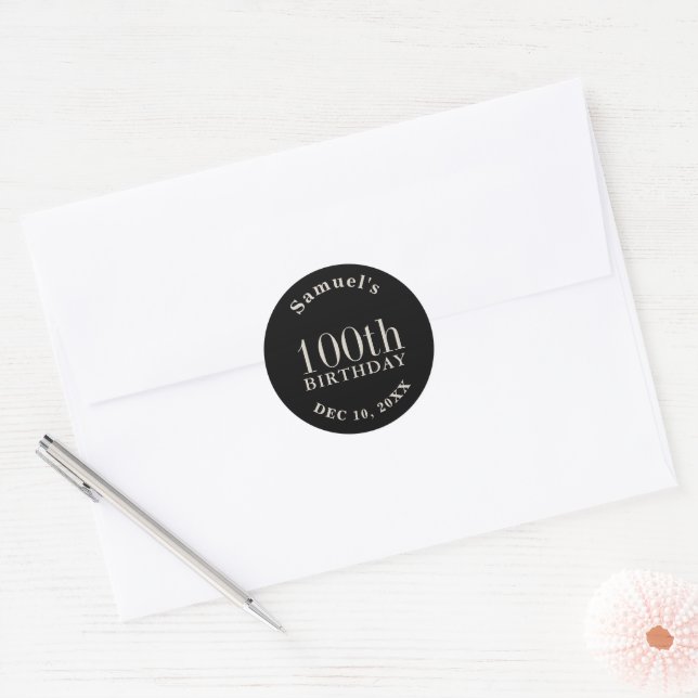 Sticker Rond Faveur de 100e anniversaire simple noir et beige é (Enveloppe)