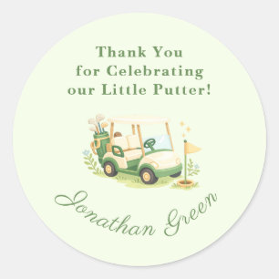 Sticker Rond Faveur de Baby Shower Chariot de Golf Vert Sauge