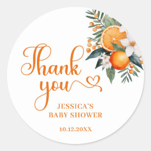Sticker Rond Faveur de Baby Shower Citrus Orange