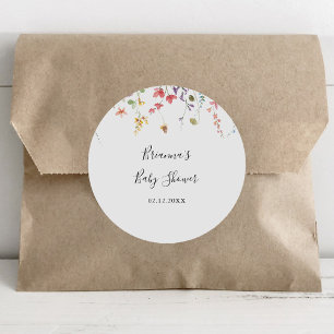 Sticker Rond Faveur de Baby Shower Colorée à Fleurs Sauvages