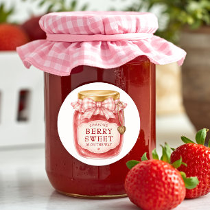 Sticker Rond Faveur de Baby Shower Confiture de Fraise Très Suc