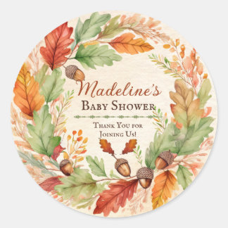 Sticker Rond Faveur de Baby Shower de la Petite Gland d'Automne