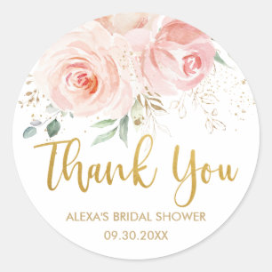 Sticker Rond Faveur de Baby Shower de Mariage Rose Pâle Floral