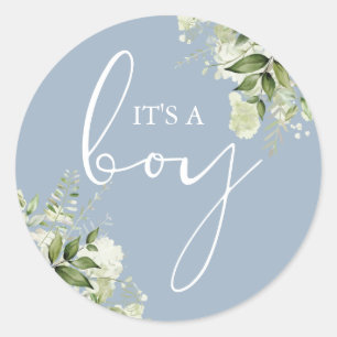 Sticker Rond Faveur de Baby Shower Dusty Blue C'est un Garçon V