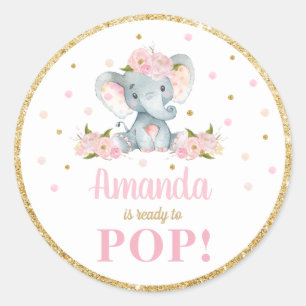 Sticker Rond Faveur de Baby Shower Éléphant Bébé Presque Prêt à
