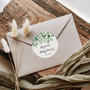Sticker Rond Faveur de Baby Shower Feuillage d'Eucalyptus Vert