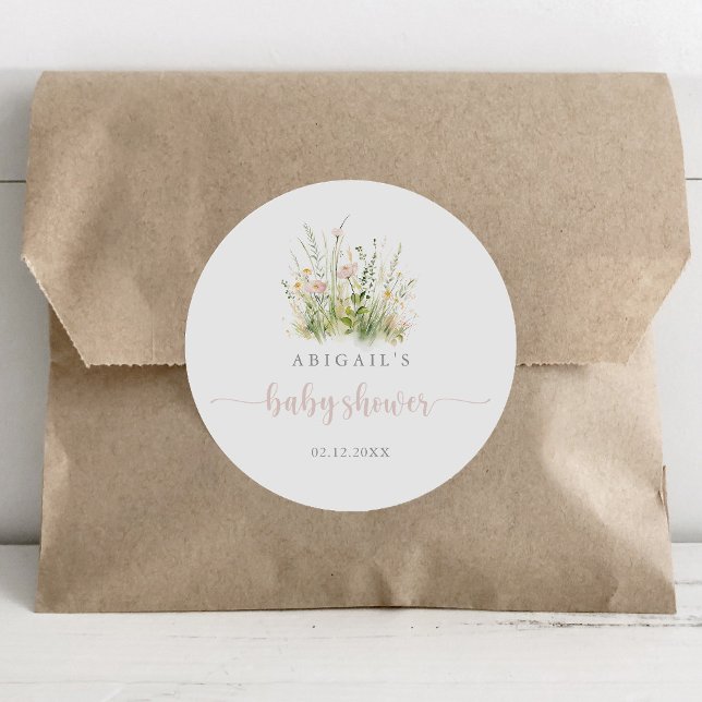 Sticker Rond Faveur de Baby Shower Greenery Boho Fleur Sauvage  (Créateur téléchargé)