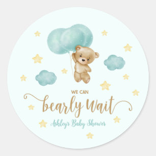 Sticker Rond Faveur de Baby Shower Ours en Peluche et Ballons B