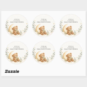 Sticker Rond Faveur de Baby Shower Ours en Peluche Lune Petite 