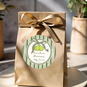 Sticker Rond Faveur de baby shower rayures rétro vert sauge poi