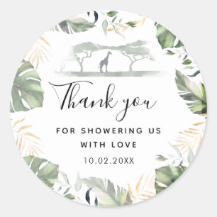 Sticker Rond Faveur de Baby Shower sur le thème Safari avec feu