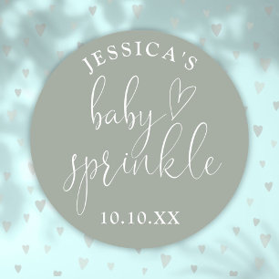 Sticker Rond Faveur de Baby Sprinkle Shower Vert Sauge Neutre