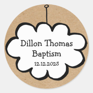 Sticker Rond Faveur de baptême avec nuage au bout d'une ficelle