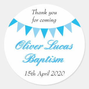 Sticker Rond Faveur de baptême bleu Baby Bunting
