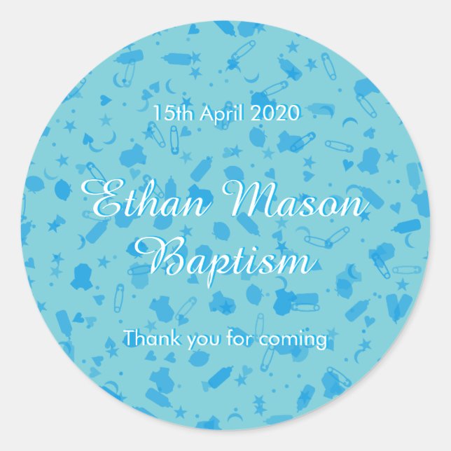 Sticker Rond Faveur de baptême Confetti Bleu Bébé (Devant)