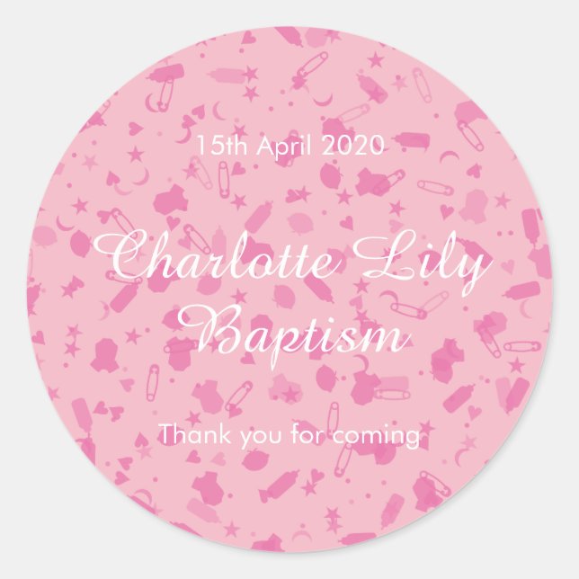 Sticker Rond Faveur de baptême de confettis rose bébé (Devant)