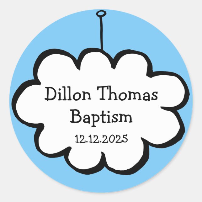 Sticker Rond Faveur de baptême nuage sur une ficelle (Devant)
