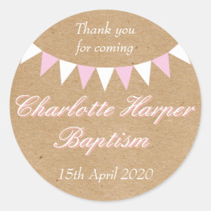 Sticker Rond Faveur de baptême rose Baby Bunting