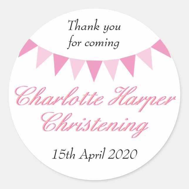 Sticker Rond Faveur de baptême rose Baby Bunting (Devant)