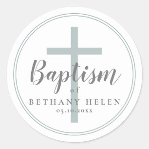 Sticker Rond Faveur de baptême simple croix ou enveloppe