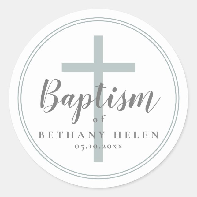 Sticker Rond Faveur de baptême simple croix ou enveloppe (Devant)