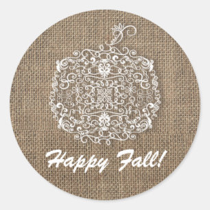 Sticker Rond Faveur de citrouille et de toile de jute en filigr