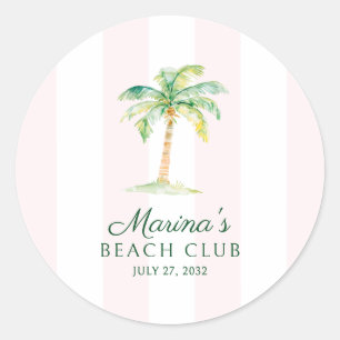 Sticker Rond Faveur de club de plage Cabana rayures rose Blush