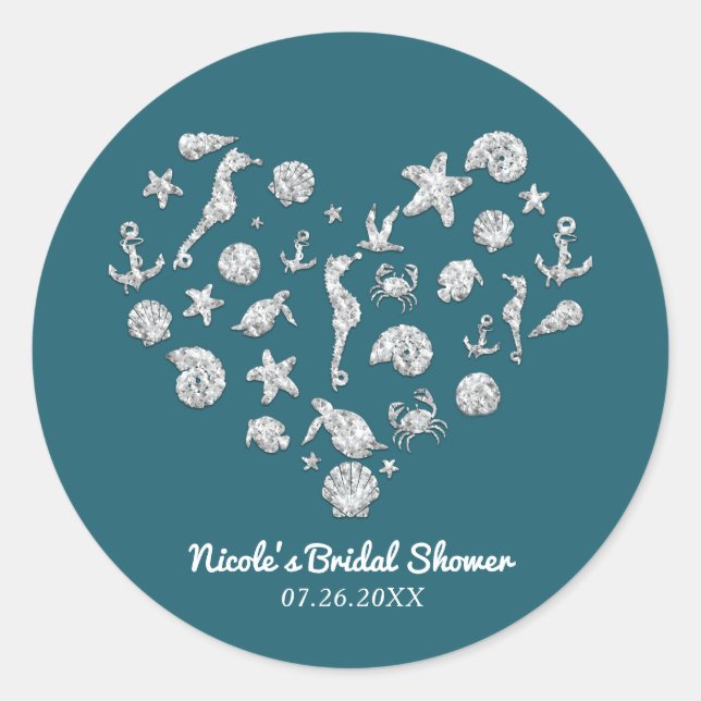 Sticker Rond Faveur de douche de mariage à coeur de diamant Bea (Devant)
