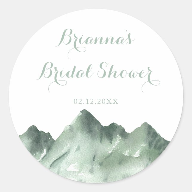 Sticker Rond Faveur de douche de mariage de campagne de montagn (Devant)