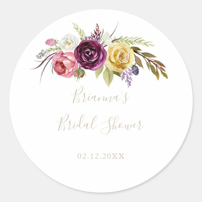 Sticker Rond Faveur de douche de mariage florale tropicale boho (Devant)