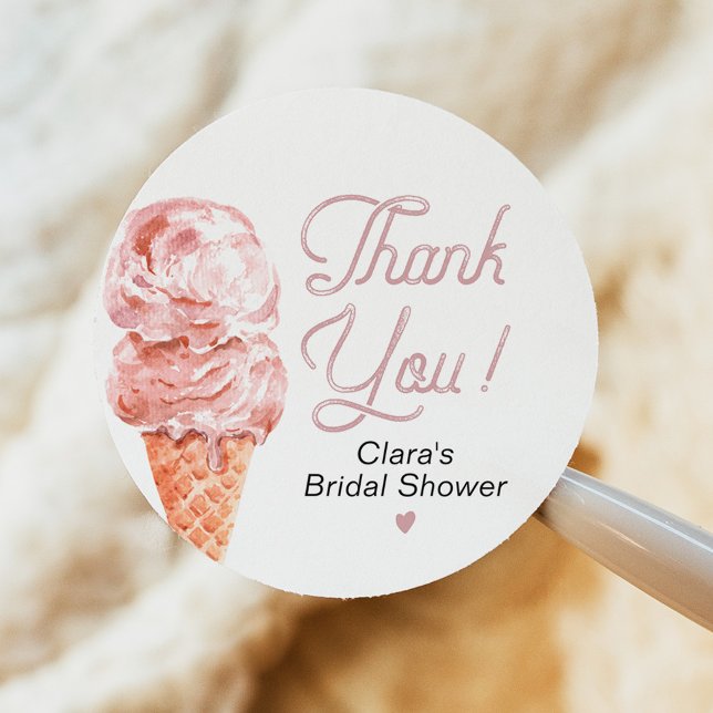 Sticker Rond Faveur de douche de mariée Blush Retro Ice Cream (Créateur téléchargé)