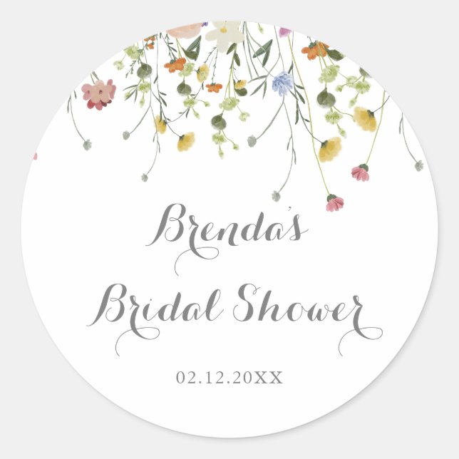 Sticker Rond Faveur de douche de mariée Fleurs sauvages délicat (Devant)