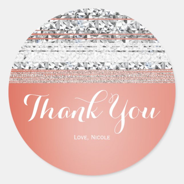 Sticker Rond Faveur de fête Bling Argent Chic Trempé Corail pêc (Devant)