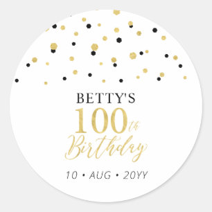 Sticker Rond Faveur de fête d'anniversaire 100 ans confettis or