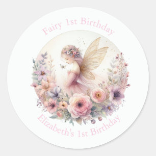 Sticker Rond Faveur de fête d'anniversaire 1ère année de fée