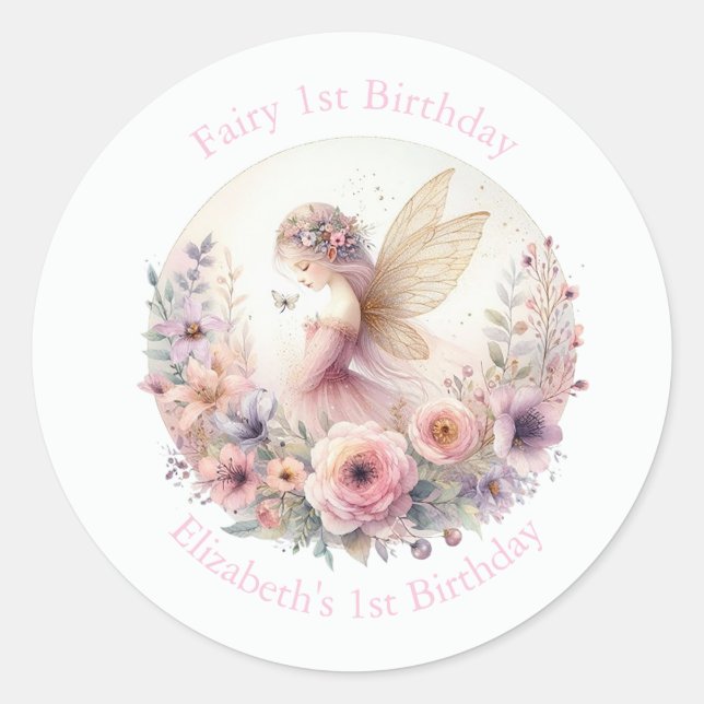 Sticker Rond Faveur de fête d'anniversaire 1ère année de fée (Devant)