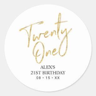 Sticker Rond Faveur de fête d'anniversaire 21 ans Gold & White 