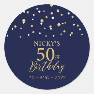 Sticker Rond Faveur de fête d'anniversaire 50 ans confettis ble