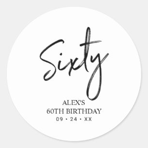 Sticker Rond Faveur de fête d'anniversaire 60 ans Noir & Blanc 